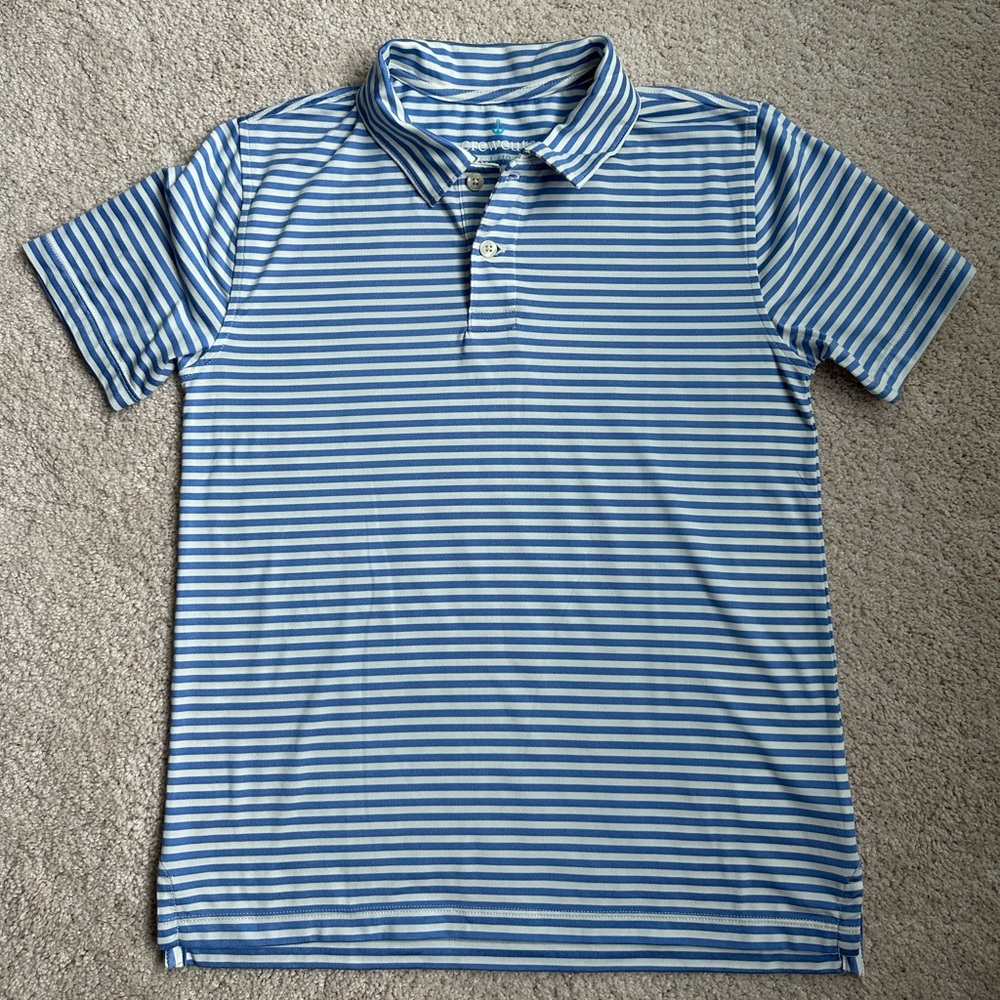 Crewcuts boys size L short sleeve active polo in blue and white stripe.